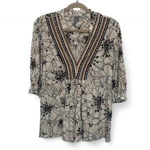 Blink London Floral Boho Embroidered Trim Relaxed Blouse Size XL